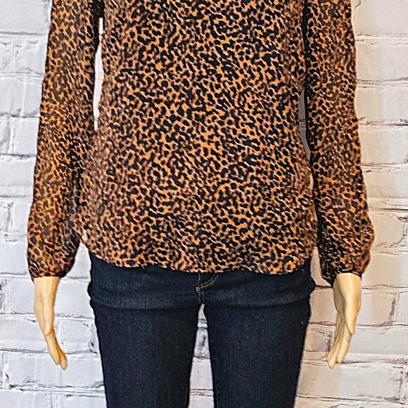 BANANA REPUBLIC - Navy blue and brown animal print long sleeve blouse - Picture 6 of 11